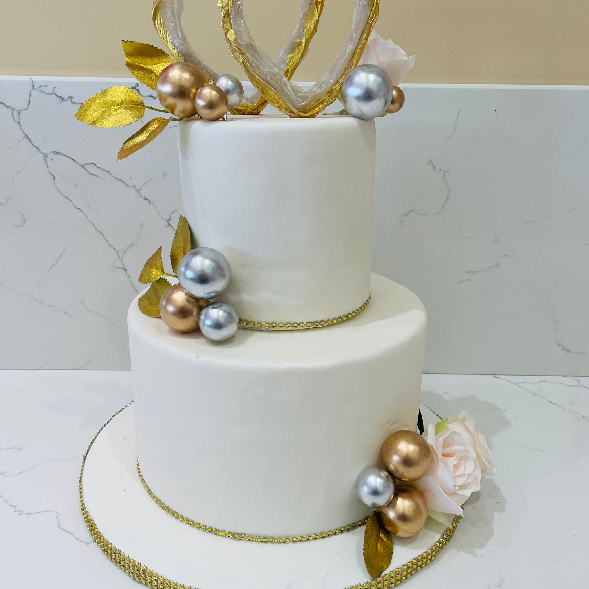 GOLD HEARTS FONDANT TIERED CAKE