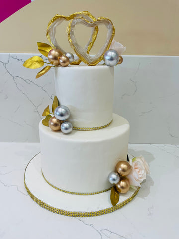 GOLD HEARTS FONDANT TIERED CAKE