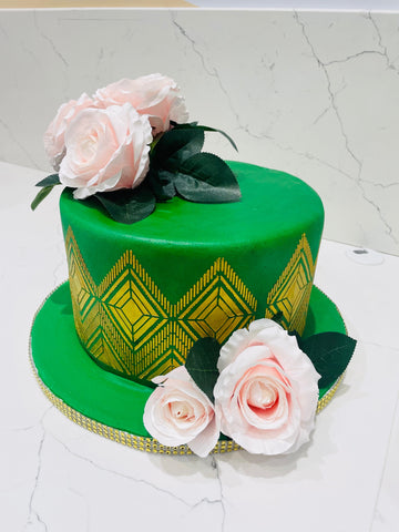 GREEN & GOLD ENGAGEMENT CAKE