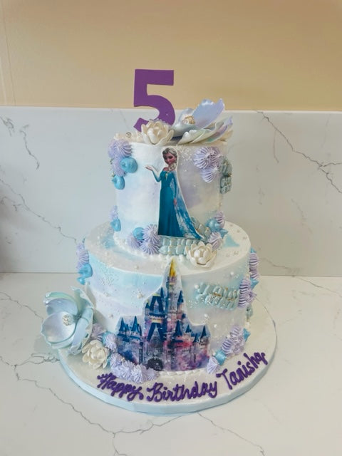 FROZEN CASTLE CREAM TIERED CAKE