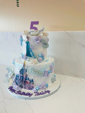 FROZEN CASTLE CREAM TIERED CAKE