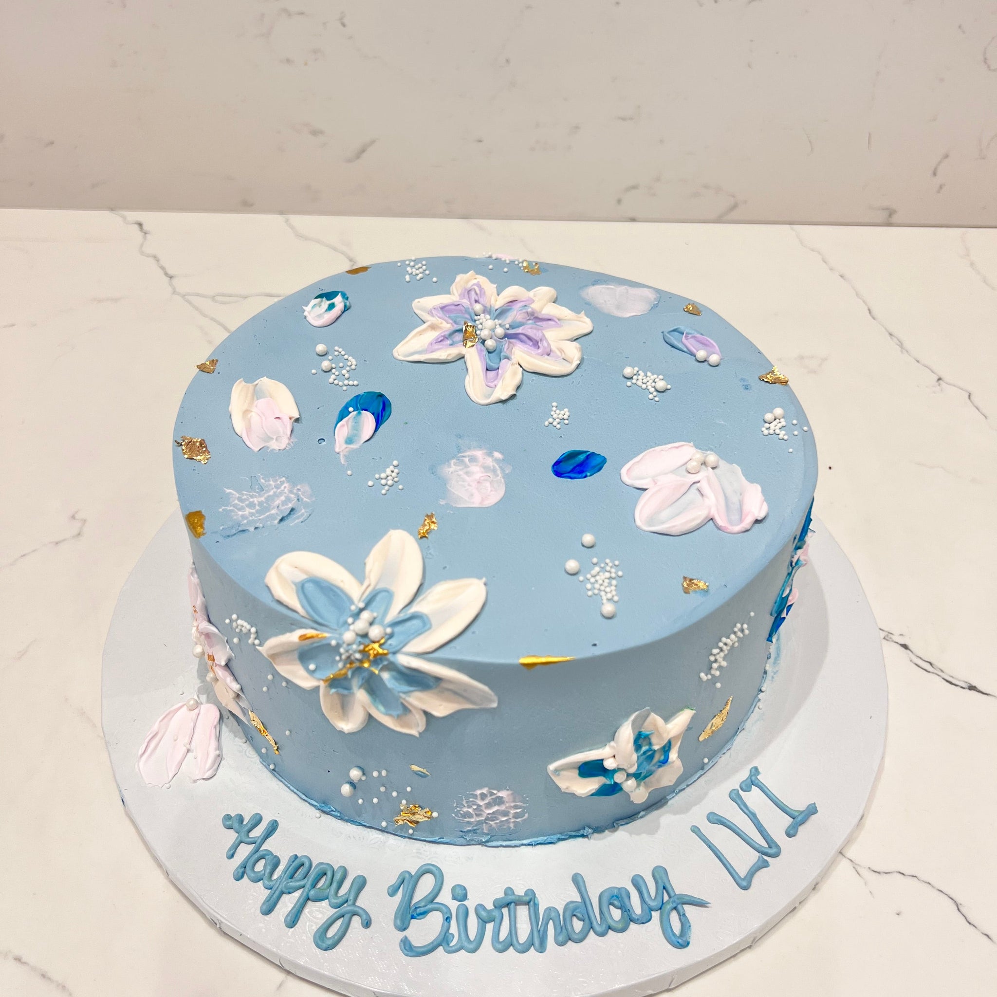 Pastel Blue Floral Cake