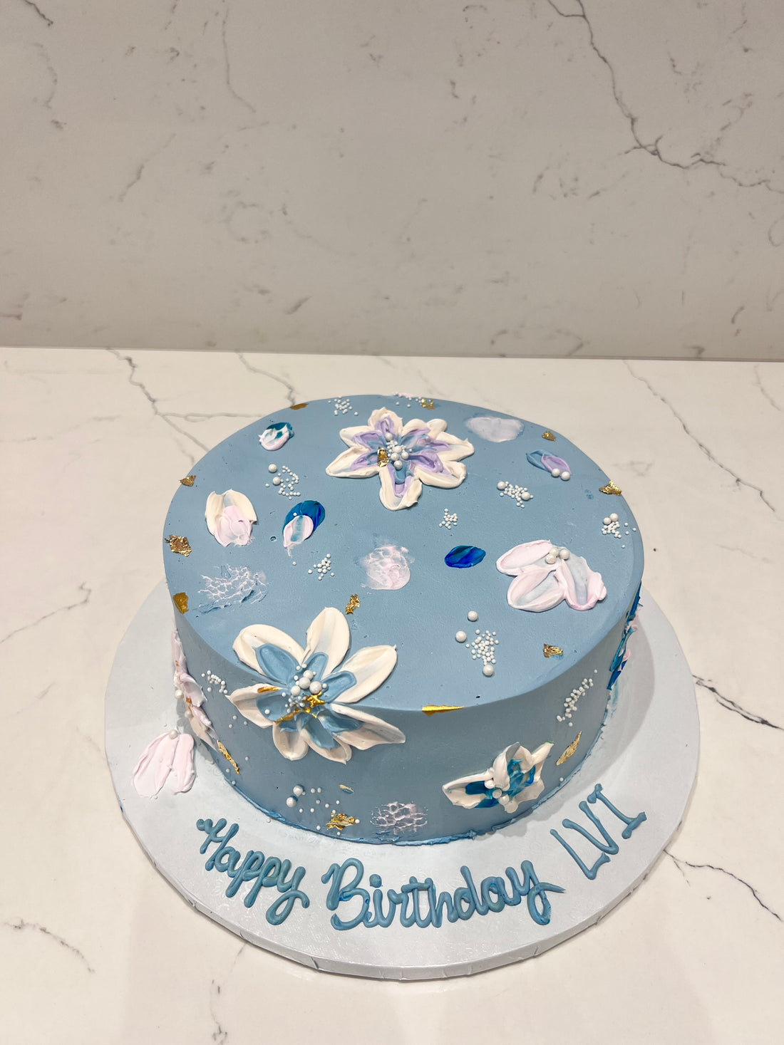 Pastel Blue Floral Cake