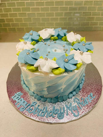 MIKE BLUE AND WHITE BIRTHDAY CAKE