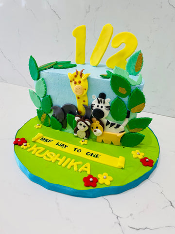 KUSHIKA JUNGLE THEME HALF BIRTHDAY CAKE