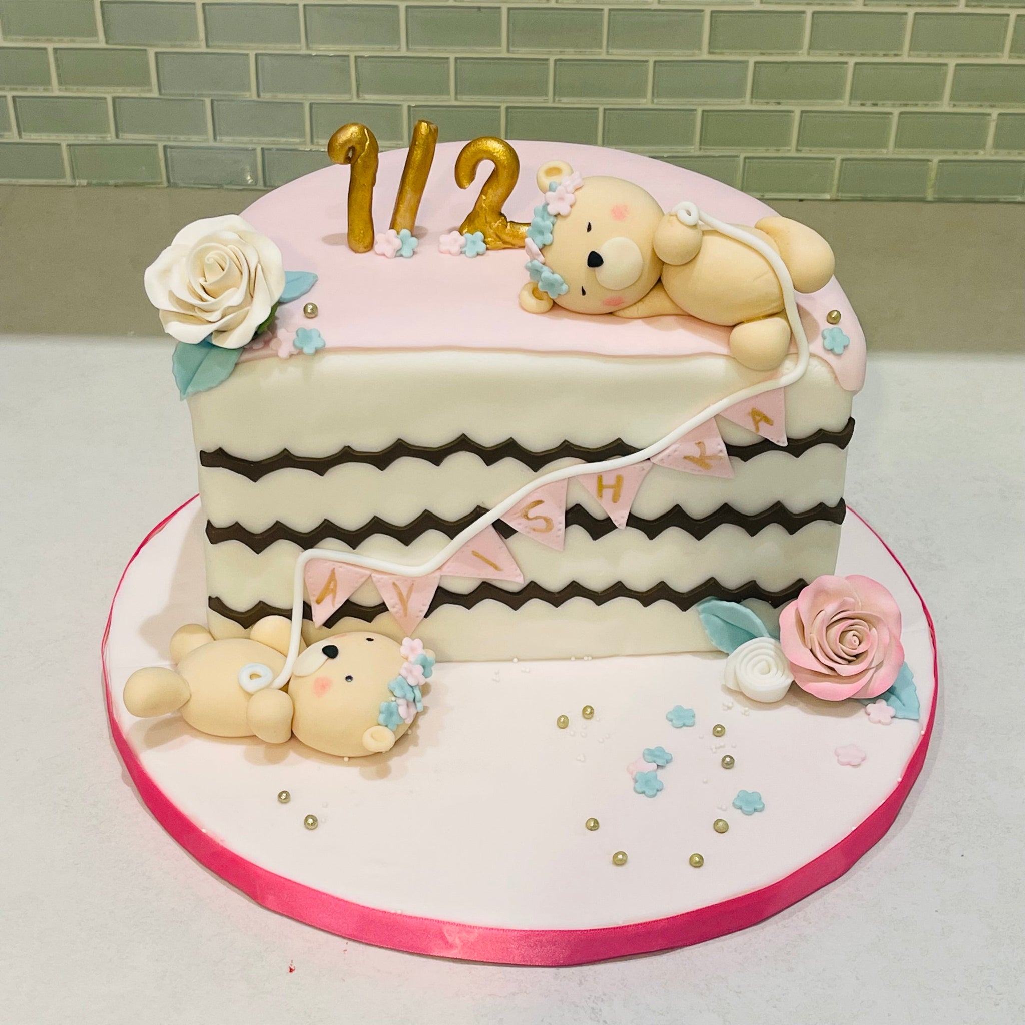BABY TEDDY HALF BIRTHDAY FONDANT CAKE