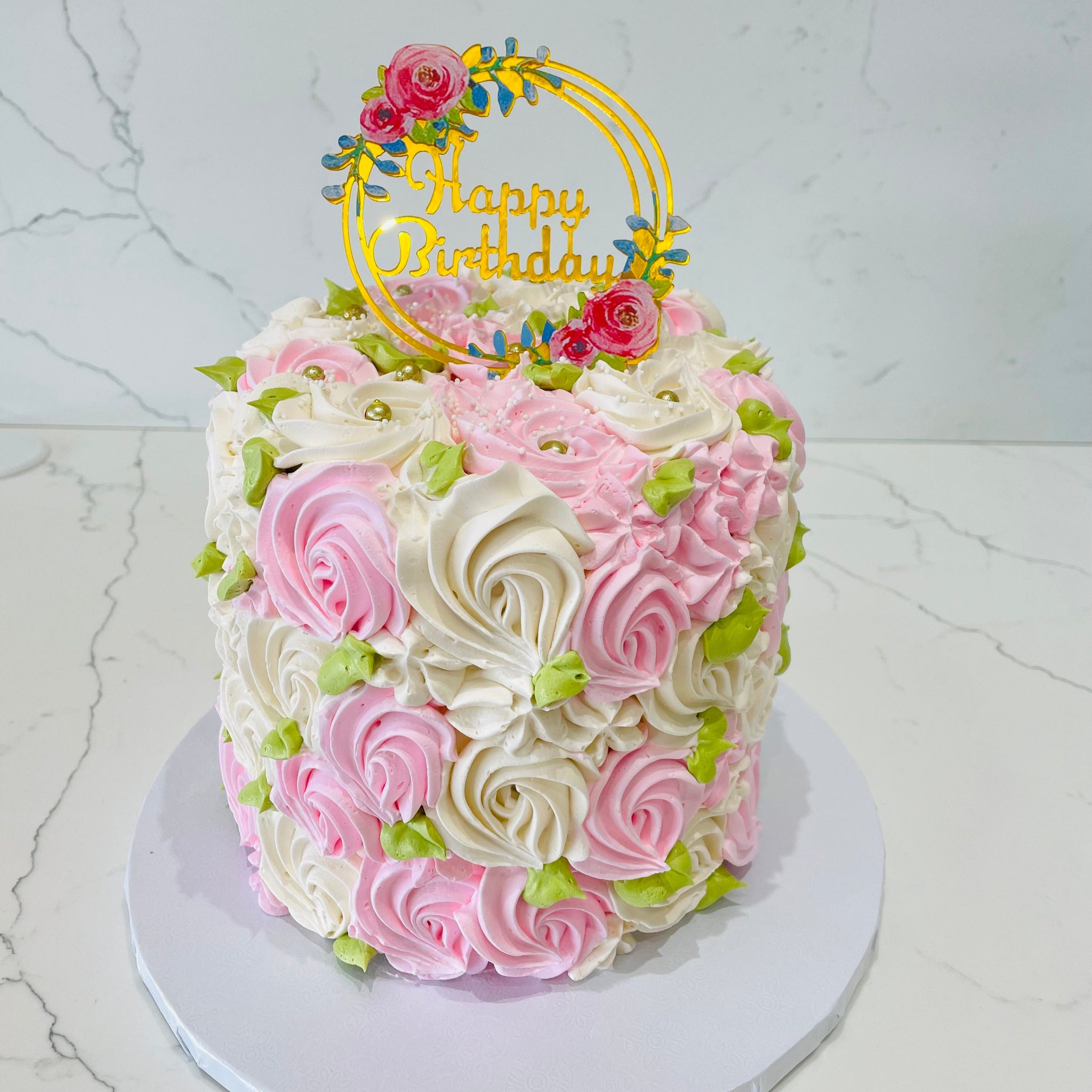 PAM PINK & IVORY ROSETTE CAKE