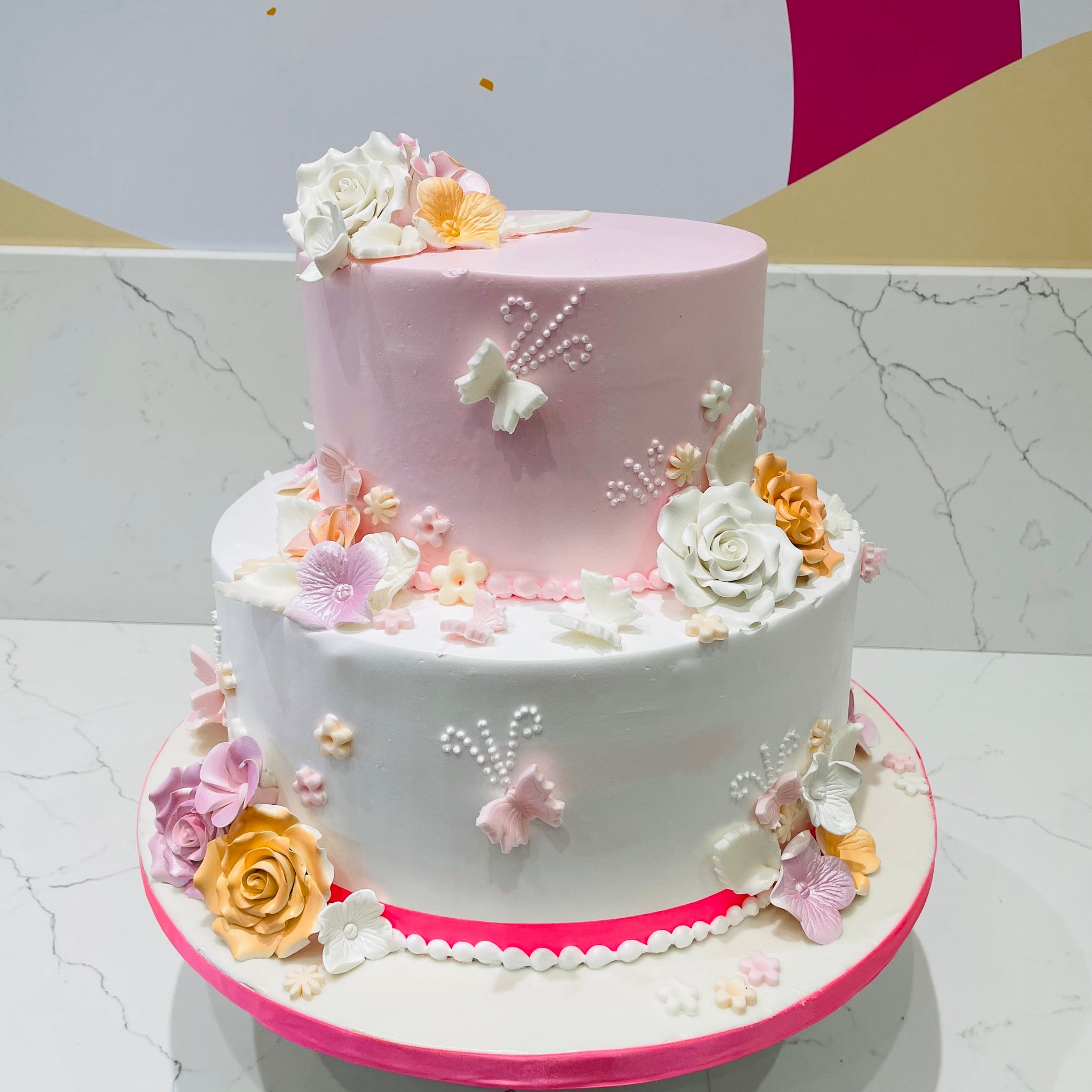 BUTTERFLY GARDEN TIERED CREAM CAKE