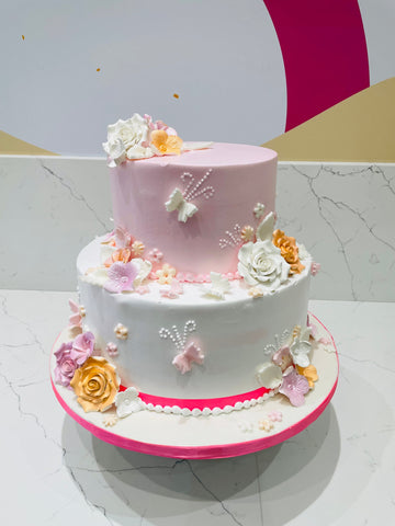 BUTTERFLY GARDEN TIERED CREAM CAKE