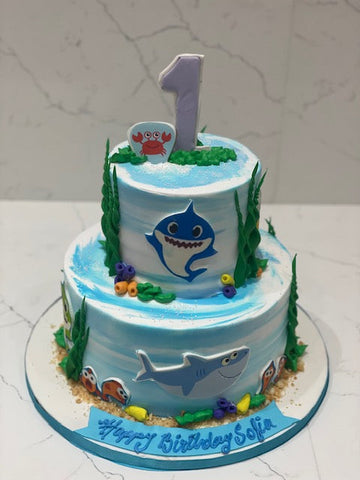 BABY SHARK TIERED CREAM CAKE