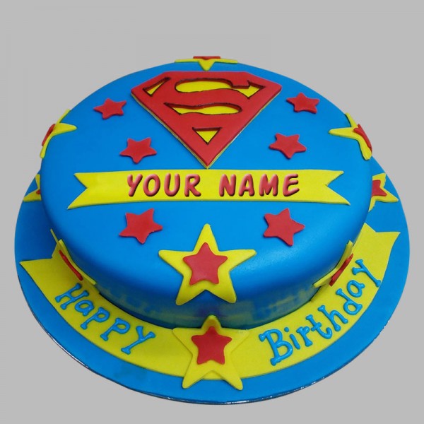Super Man With Lots Of Stars Theme Cake