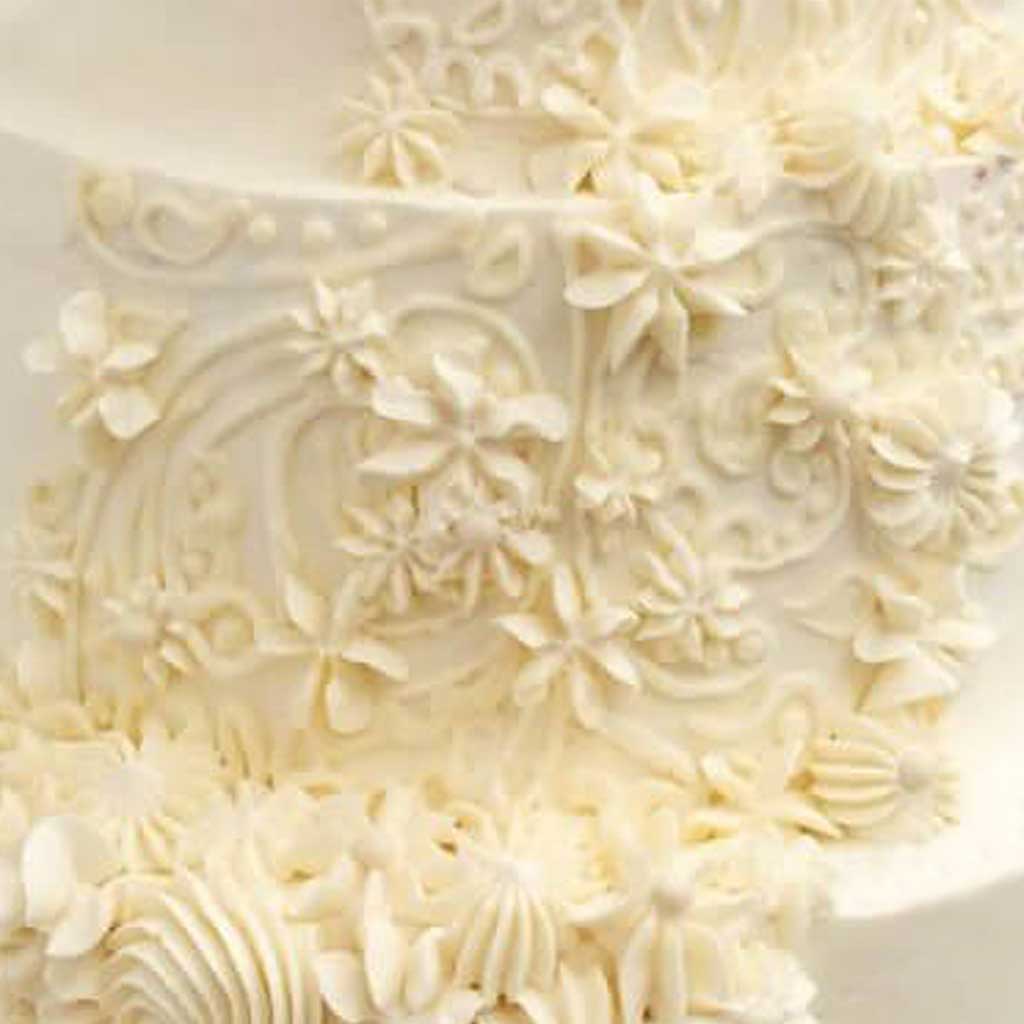 Vintage Lace Buttercream Brocade Wedding Cake
