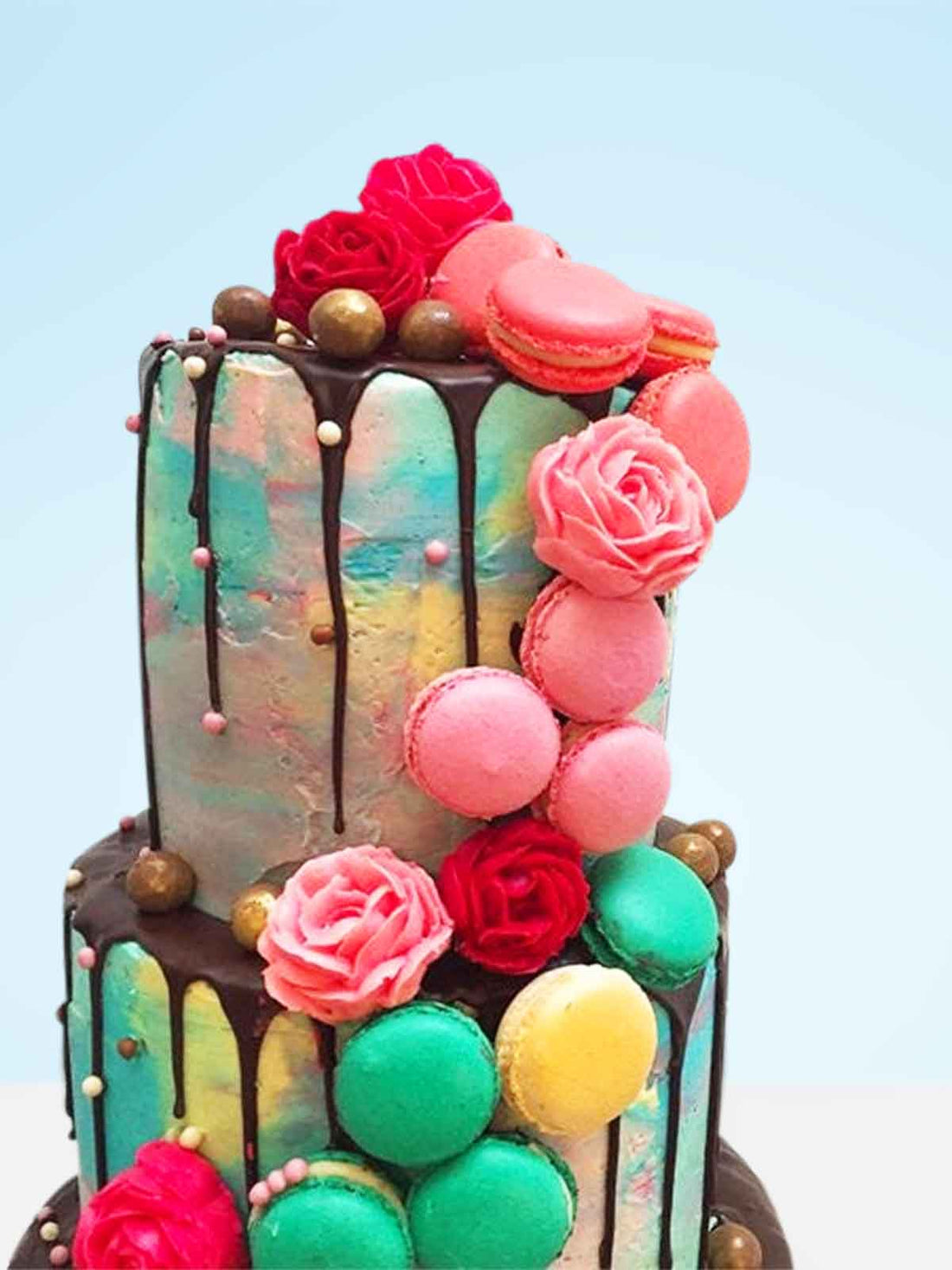 Watercolour Macaron Cascade Wedding Cake