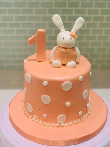 PEACH BUNNY FONDANT BIRTHDAY CAKE