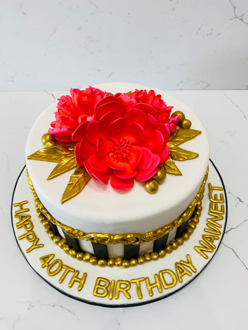 RED DAHLIA GOLD FONDANT CAKE