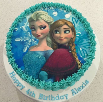 Mouth Watering Frozen Elsa N Anna Photo Cake