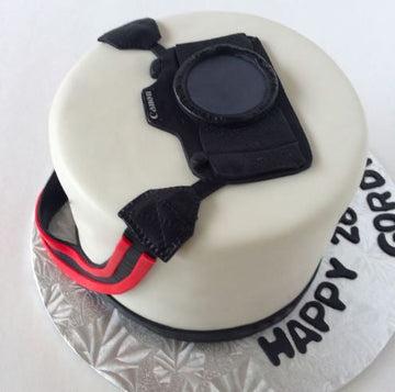 Round Shape White Black Camera Cake