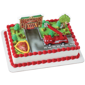 FIRE TRUCK & STATION CAKE