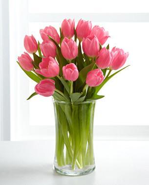 Pink Tulips In Glass Vase