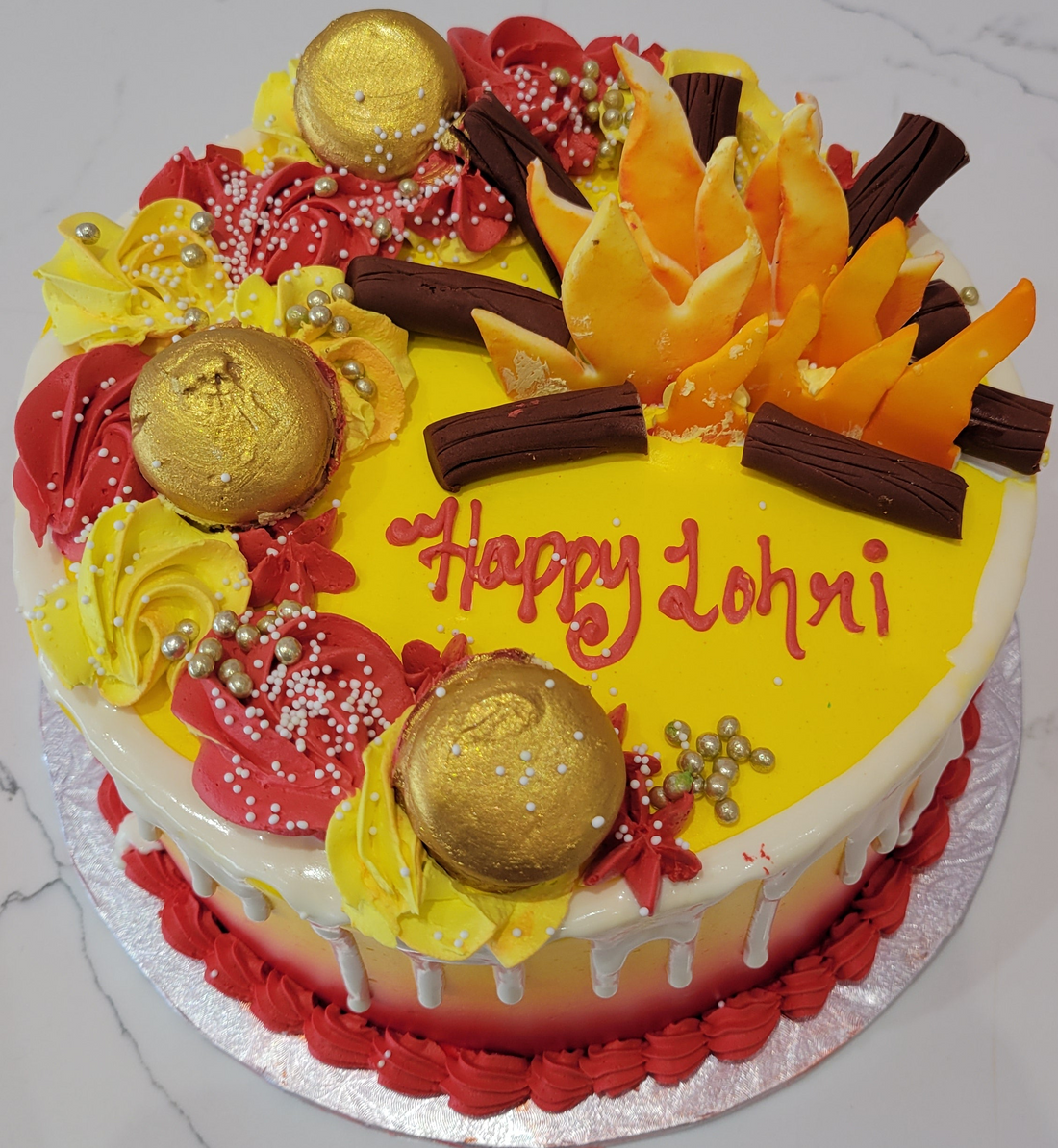 Red and Yellow Lohri Cake