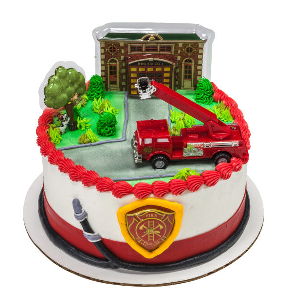 FIRE TRUCK & STATION CAKE