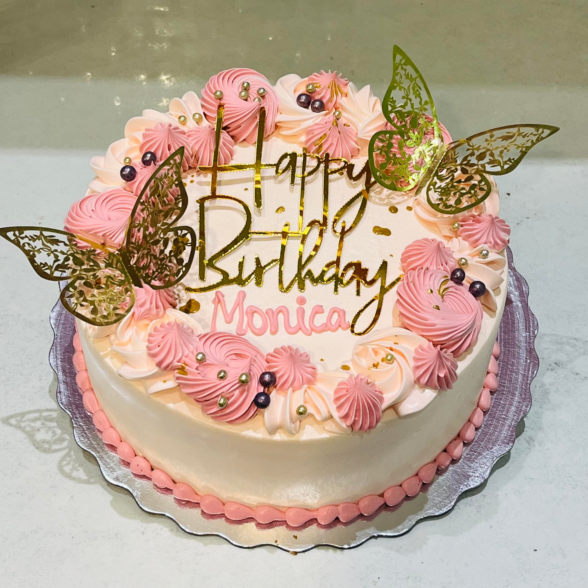 MONICA GOLD BUTTERFLY BIRTHDAY CAKE